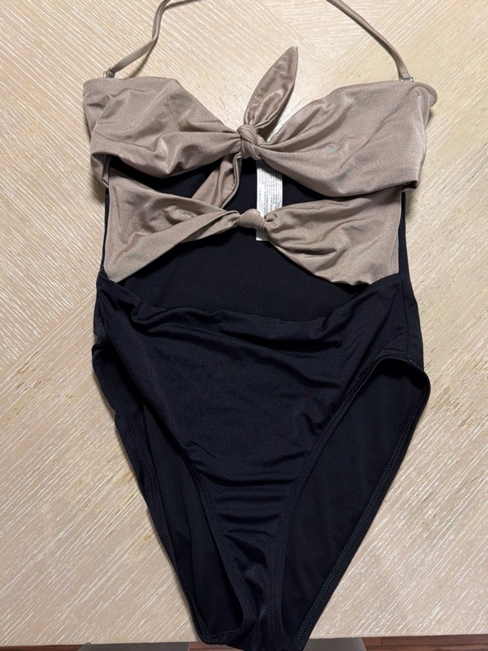Leith Two-Tone Knot Front Swimsuit - Black & Taupe